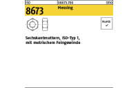 100 Stück, ISO 8673 Messing Sechskantmuttern, ISO-Typ 1, mit metrischem Feingewinde - Abmessung: M 8 x 1