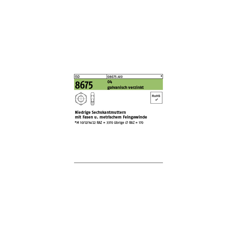 Iso 8675 Pdf ISO 8675 Sechskantmu. m. Fasen, 04 M 18x1,5 gal Zn