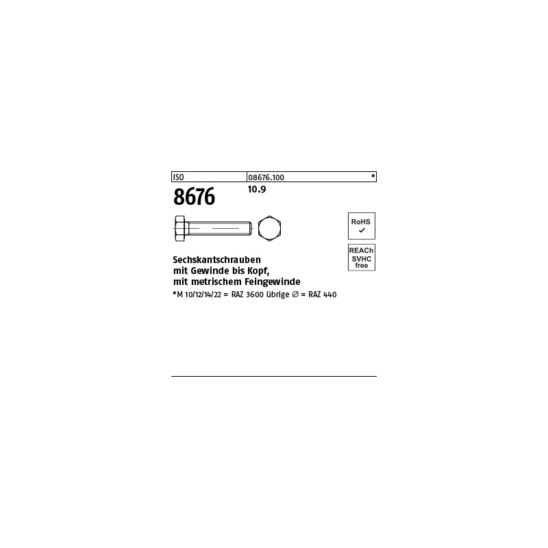 ISO 8676 Sechskantschrauben St.10.9 M14 x1,5x60 50 St.
