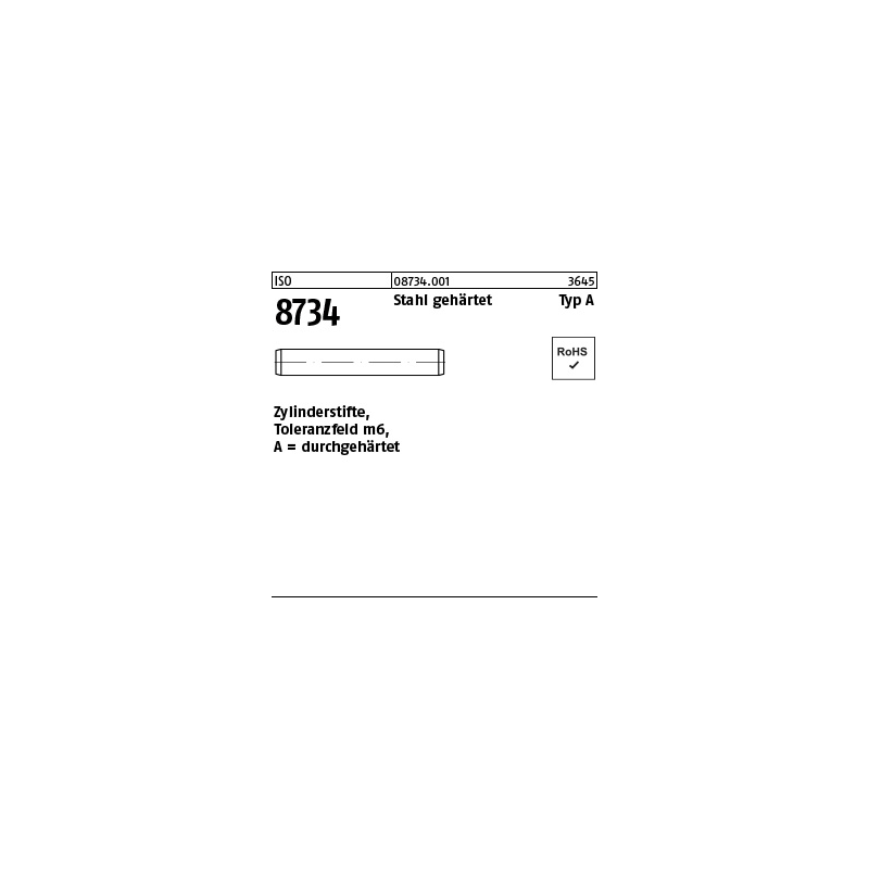 ISO 8734 Zylinderstifte Stahl gehärtet 2m6x5 1000 St.