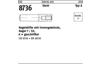 25 Stück, ISO 8736 Stahl Typ A Kegelstifte mit Innengewinde, Kegel 1 : 50, geschliffen - Abmessung: A 6 x 70