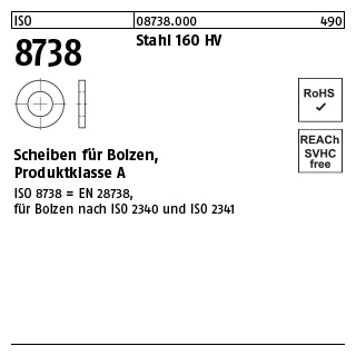 1000 Stück, ISO 8738 Stahl 160 HV Scheiben für Bolzen, Produktklasse A - Abmessung: 3