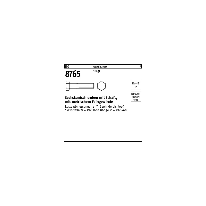 ISO 8765 Sechskantschrauben St.10.9 M12 x1,5x90 50 St.