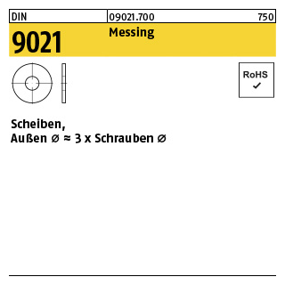 1000 Stück, DIN 9021 Messing Scheiben, Außen Ø ~3 x Schrauben Ø, - Abmessung: 3,2 x 9 x0,8