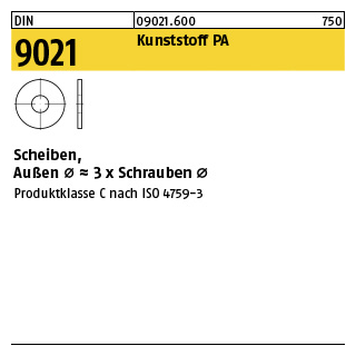 100 Stück, DIN 9021 Kunststoff PA Scheiben, Außen Ø ~3 x Schrauben Ø, - Abmessung: 4,3 x12 x1