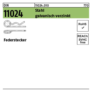 200 Stück, DIN 11024 Stahl galvanisch verzinkt Federstecker - Abmessung: 2,5/ 9 -11,2