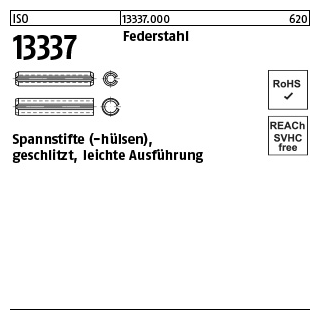 25 Stück, ISO 13337 Federstahl Spannstifte (-hülsen), geschlitzt, leichte Ausführung - Abmessung: 13 x 16