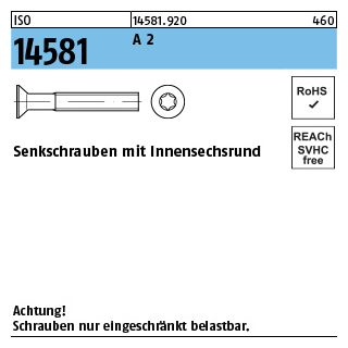 1000 Stück, ISO 14581 A 2 Senkschrauben mit Innensechsrund - Abmessung: M 3 x 20 -T10