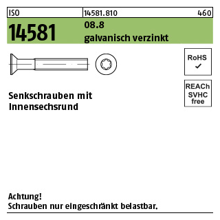 500 Stück, ISO 14581 08.8 galvanisch verzinkt Senkschrauben mit Innensechsrund - Abmessung: M 4 x 25