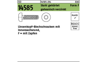 1000 Stück, ISO 14585 Stahl, geh. Form F galvanisch verzinkt Flachkopf-Blechschrauben mit Zapfen, mit Innensechsrund - Abmessung: 2,9 x 6,5 -F
