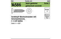 1000 Stück, ISO 14586 Stahl, geh. Form C galvanisch verzinkt Senkkopf-Blechschrauben mit Spitze, mit Innensechsrund - Abmessung: 2,9x 9,5 -C