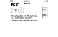100 Stück, DIN 15237 Mu 3.6 Tellerschrauben mit Tellerscheibe, mit Sechskantmutter - Abmessung: M 12 x 35