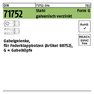 10 Stück, DIN 71752 Stahl Form G galvanisch verzinkt Gabelgelenke, für Federklappbolzen, Gabelköpfe - Abmessung: G 6 x 12