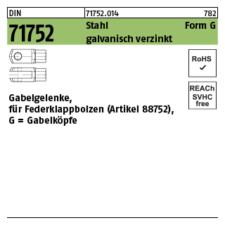 5 Stück, DIN 71752 Stahl Form G galvanisch verzinkt Gabelgelenke, für Federklappbolzen, Gabelköpfe - Abmessung: G 16 x 32