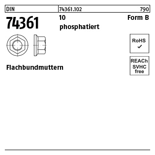 100 Stück, DIN 74361 10 Form B phosphatiert Flachbundmuttern - Abmessung: M14 x 1,5 SW19