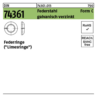 100 Stück, DIN 74361 Federstahl Form C galvanisch verzinkt Federringe (Limesringe) - Abmessung: C 14,5