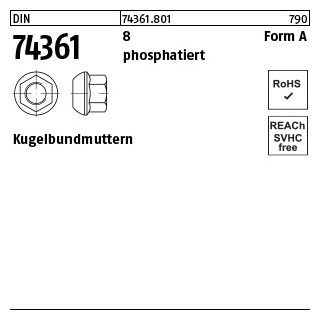 100 Stück, DIN 74361 8 Form A phosphatiert Kugelbundmuttern - Abmessung: AM 20x1,5 SW27
