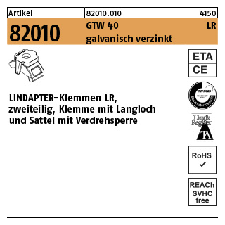 1 Stück, Artikel 82010 GTW 40 LR galvanisch verzinkt LINDAPTER-Klemmen LR, zweiteilig, Klemme mit Langloch u. Sattel mit verdrehsperre - Abmessung: M 12 / 3 - 12