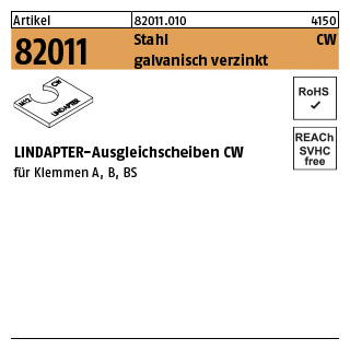1 Stück, Artikel 82011 Stahl CW galvanisch verzinkt LINDAPTER-Ausgleichscheiben CW - Abmessung: M 8 / 2,0
