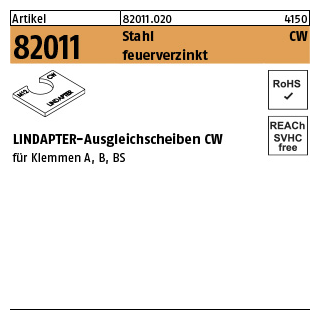 1 Stück, Artikel 82011 Stahl CW feuerverzinkt LINDAPTER-Ausgleichscheiben CW - Abmessung: M 20 / 4,0