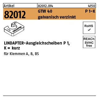 1 Stück, Artikel 82012 GTW 40 P 1-K galvanisch verzinkt LINDAPTER-Ausgleichsscheiben P 1, kurz - Abmessung: M 16 / 8,0