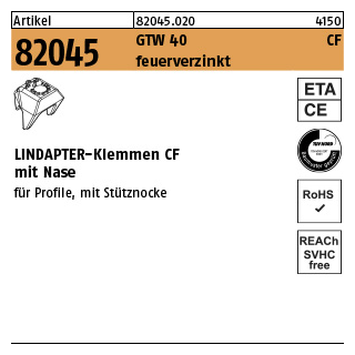 1 Stück, Artikel 82045 GTW 40 CF feuerverzinkt LINDAPTER-Klemmen CF mit Nase - Abmessung: M 12