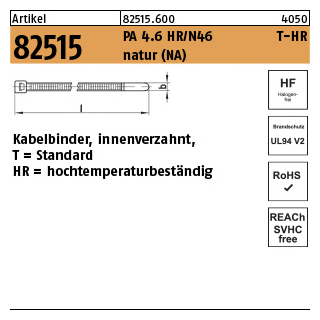 1000 Stück, Artikel 82515 PA 4.6 HR/N46 T-HR natur (NA) Kabelbinder, innenverzahnt, Standard hochtemperaturbeständig - Abmessung: 2,5 x 100 / 22