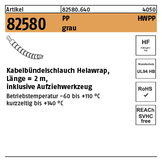 1 Stück, Artikel 82580 PP HWPP grau Kabelbündelschlauch Helawrap, Länge = 2m, inklusive Aufziehwerkzeug - Abmessung: 27