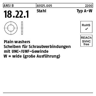 500 Stück, ANSI B 18.22.1 Stahl Typ A-W Plain washers, Scheiben für Schraub- verb. mit UNC-/UNF-Gewinde, wide - Abmessung: 5/16 x 0,875