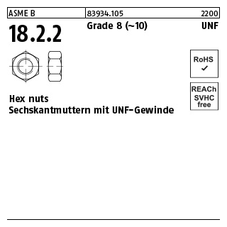 100 Stück, ASME B 18.2.2 Grade 8 (~10) UNF Hex cap screws, Sechskantmuttern mit mit UNF-Gewinde - Abmessung: 3/8