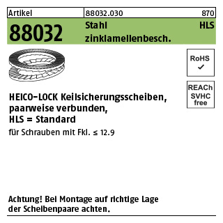200 Stück, Artikel 88032 St. verg. zinklamellenbeschichtet Heico-Lock-Scheiben, Standard (Keilsicherungsscheibenpaare) - Abmessung: HLS- 3,5