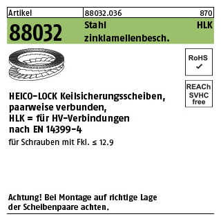 200 Stück, Artikel 88032 St. verg. zinklamellenbeschichtet Heico-Lock-Scheiben HLK für HV-verbindungen nach EN 14399-4 - Abmessung: HLK-12