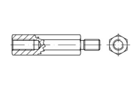 100 Stück, Artikel 88086 Stahl galvanisch verzinkt Abstands-/Distanz-Bolzen, mit Sechskant, mit Innen- und Außengewinde - Abmessung: M 3 x 5/ 6