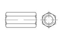 5 Stück, Artikel 88087 Stahl galvanisch verzinkt verbindungsmuffen, Sechskant, durchgehendes Innengewinde - Abmessung: M 30 x 90 SW46