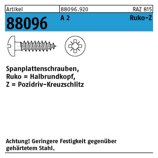 1000 Stück, Artikel 88096 A 2 Ruko-Z Spanplattenschrauben, Halbrundkopf, Pozidriv-Kreuzschlitz - Abmessung: 3,5 x 25 -Z