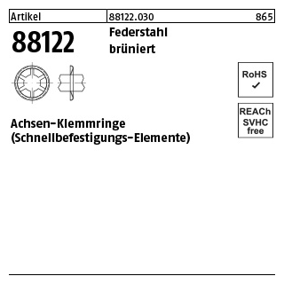 500 Stück, Artikel 88122 Federstahl brüniert Achsen-Klemmringe (Schnellbefestigungs-Elemente) - Abmessung: FC 8x15,0x1,4