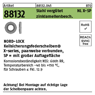 200 Stück, Artikel 88132 Stahl verg. NL X-SP zinklamellenbesch. NORD-LOCK Keilsicherungsfederscheiben X-series, paarweise verbunden, gr. Aufl. - Abmessung: NLX 6 SP