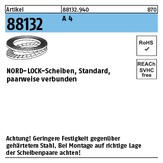 200 Stück, Artikel 88132 A 4 NORD-LOCK-Scheiben, Standard, paarweise verbunden - Abmessung: NL 12 SS
