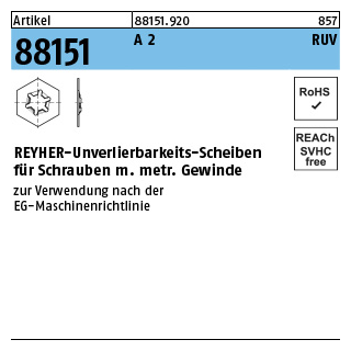 RUV-Scheiben, RUV-Scheibe A 2 M 10 x 18 x 0,5 A 2
