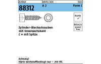 200 Stück, Artikel 88312 A 2 Form C Zylinder-Blechschrauben mit Innensechskant mit Spitze - Abmessung: C 4,8 x 22