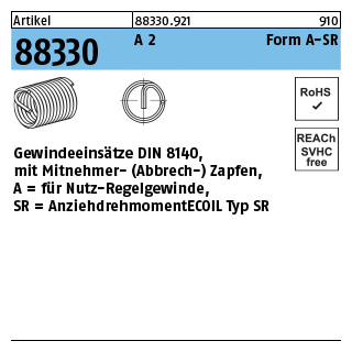 25 Stück, Artikel 88330 A 2 Form A-SR Gewindeeinsätze DIN 8140 für Nutz-Regelgewinde - Abmessung: M 3 x 3