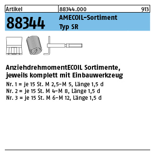 1 Stück, Artikel 88344 AMECOIL-Sortimente Typ SR AMECOIL Sortimente mit Bohrer, Gew.-schneider, Einbauwerkz., Zapfenbr. - Abmessung: Nr.2