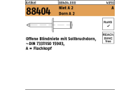500 Stück, Artikel 88404 Niet A 2 A Dorn A 2 Offene Blindniete mit Sollbruchdorn, ~DIN 7337/ISO 15983, Flachkopf - Abmessung: 3 x 14