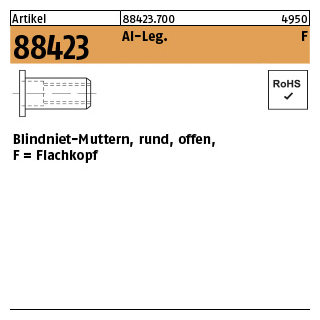 500 Stück, Artikel 88423 Al-Leg. F Blindniet-Muttern, rund, offen, Flachkopf - Abmessung: M 4 /0,25-3,0