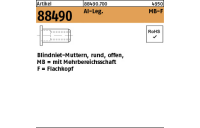 500 Stück, Artikel 88490 Al-Leg. MB-F Blindniet-Muttern, rund, offen, mit Mehrbereichsschaft, Flachkopf - Abmessung: M 6 / 0,5 - 6,0