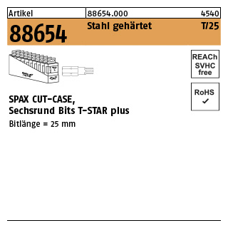 50 Stück, Artikel 88654 Stahl gehärtet T/25 SPAX CUT-CASE, Sechsrund Bits T-STAR plus - Abmessung: SW 1/4x25 T 20