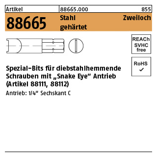 1 Stück, Artikel 88665 Stahl Zweiloch gehärtet Spezial-Bits für diebstahlhemmende Schrauben mit Snake Eye Antrieb - Abmessung: M 5