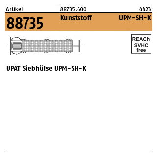 50 Stück, Artikel 88735 Kunststoff UPM-SH-K UPAT Siebhülse UPM-SH-K - Abmessung: UPM-SH 12/ 85