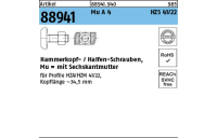 25 Stück, Artikel 88941 Mu A 4 HZS 41/22 Hammerkopf-/Halfen-Schrauben, mit Sechskantmutter - Abmessung: M 12 x 50