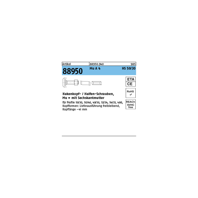 Halfenschr. Typ 50/30 A 4 M 12x50 A 4